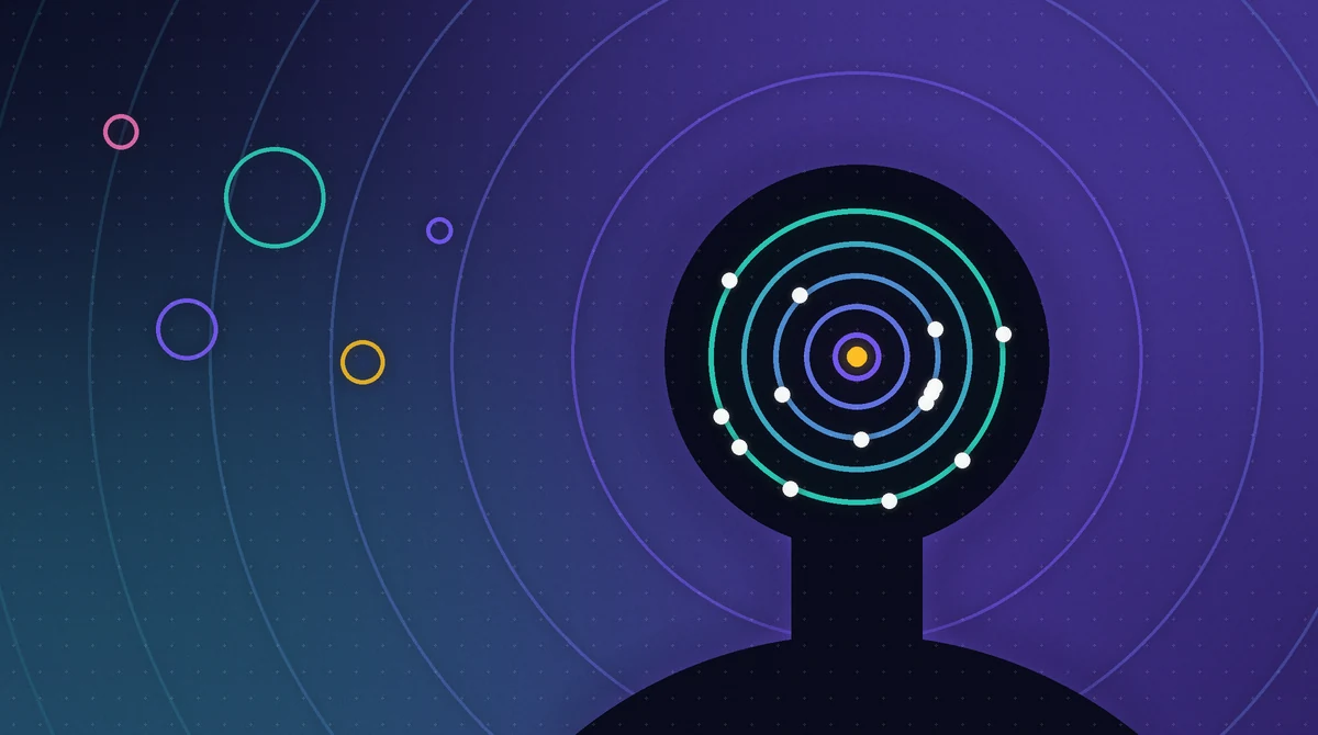 Ilustración de la silueta de una persona con anillos concéntricos en la cabeza que representan la autoobservación